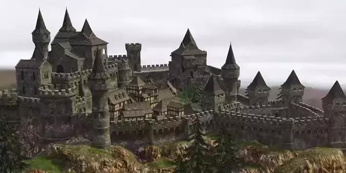 Game-ready medieval castle Low-poly 3D model