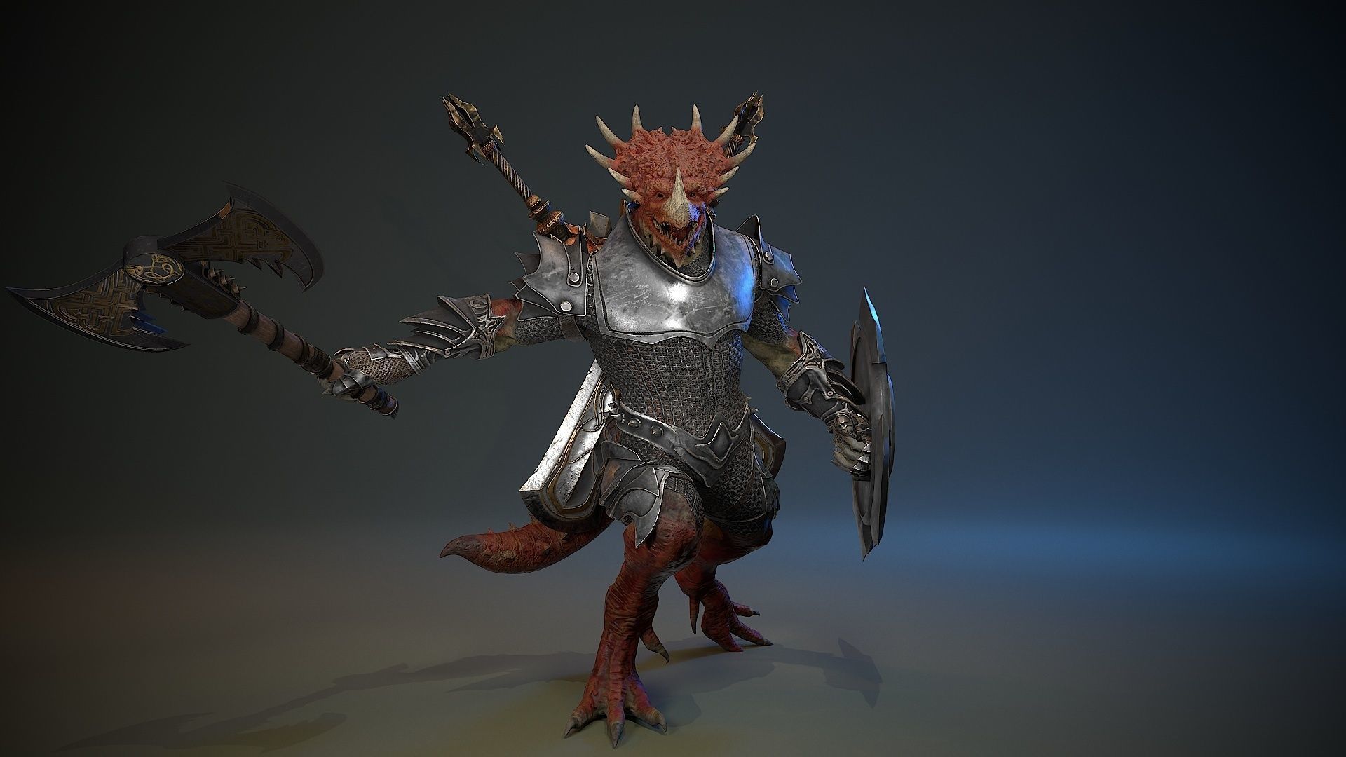 Dinosaur Knight Low-poly 3D model_7