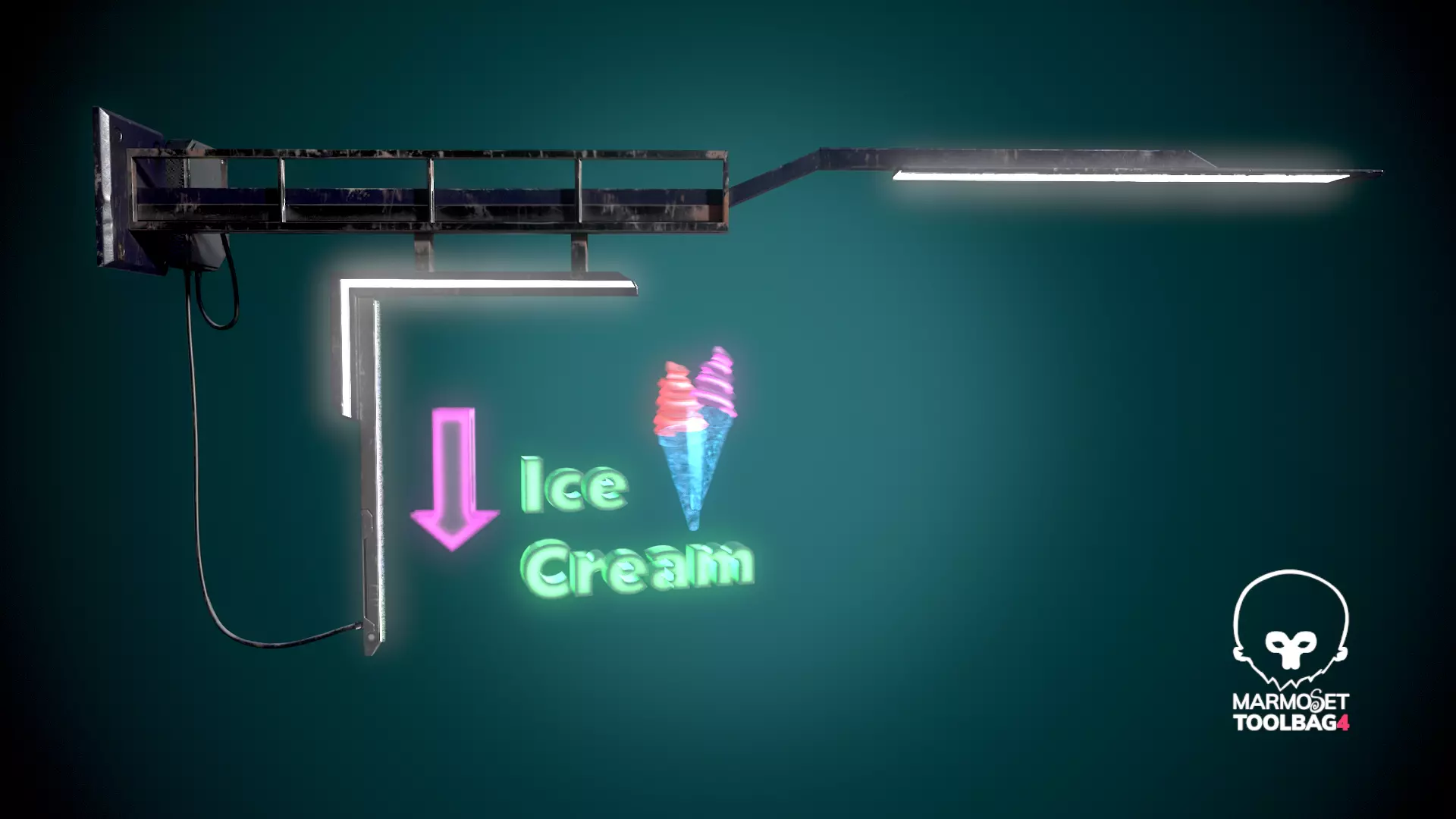 Animated Ice Cream Holographic Neon signs Cyberpunk FOr games Low-poly 3D model_0