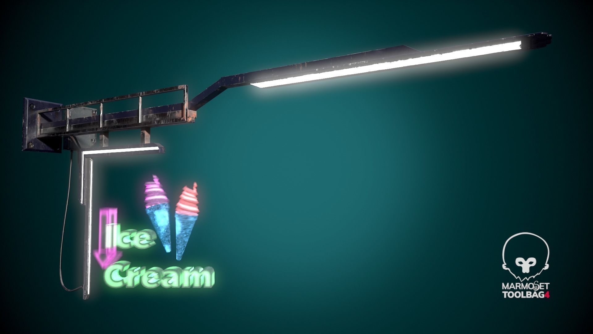 Animated Ice Cream Holographic Neon signs Cyberpunk FOr games Low-poly 3D model_3