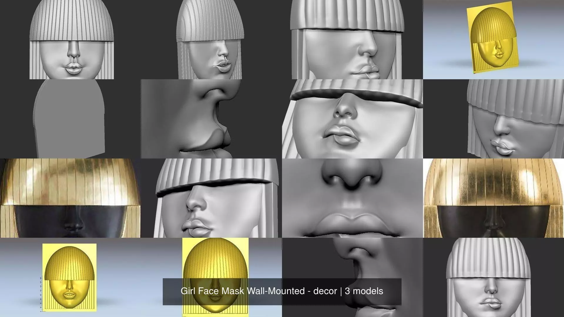 Girl Face Mask Wall-Mounted - decor 3D Model Collection_0