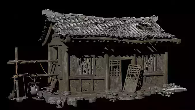 Chinese Broken house Low-poly 3D model