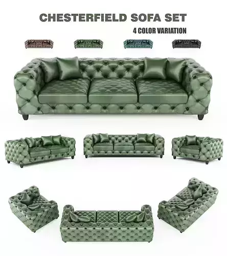 Chesterfield Leather Sofa Set 4 Color