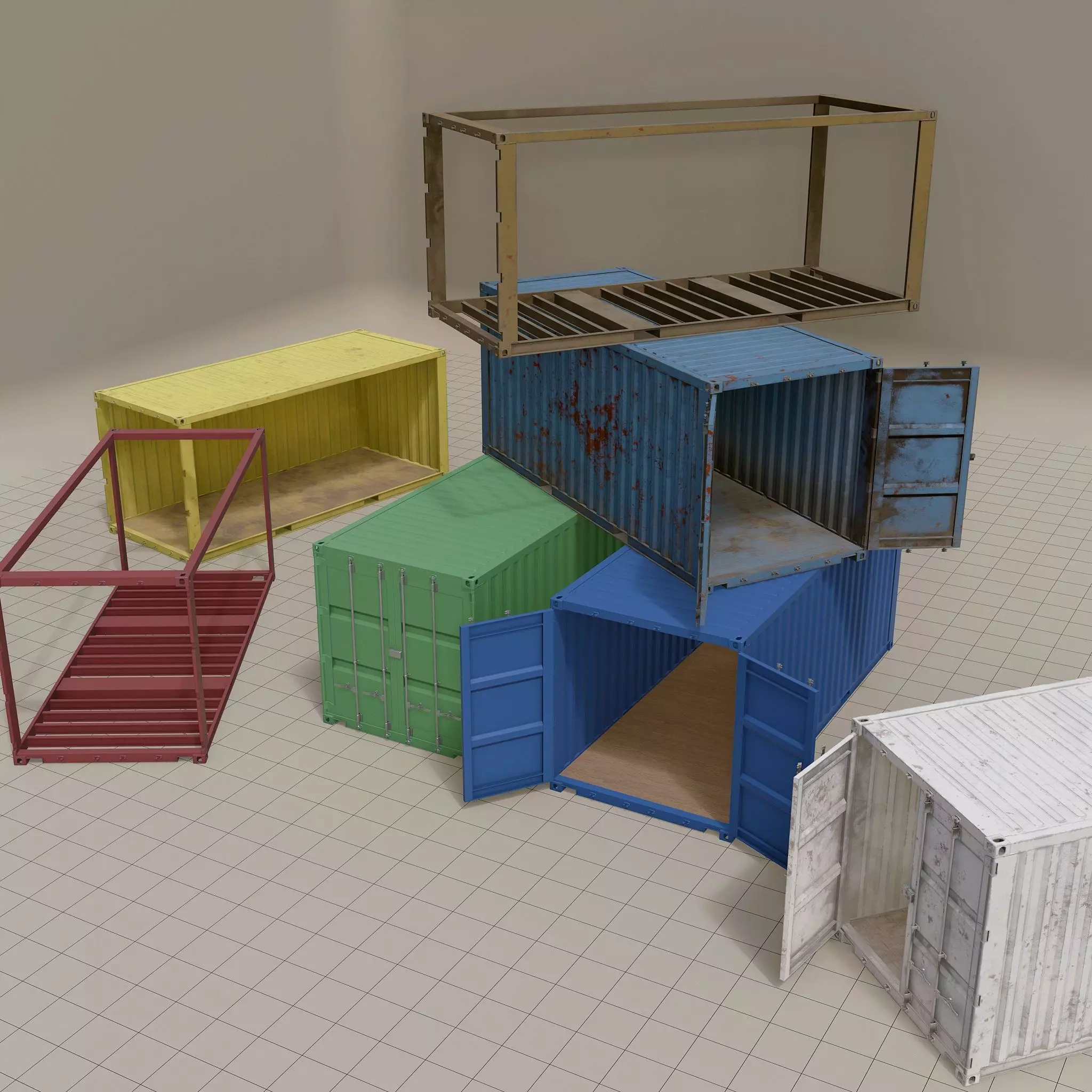 20ft Shipping Container clean dirty color variation Low-poly 3D model_0