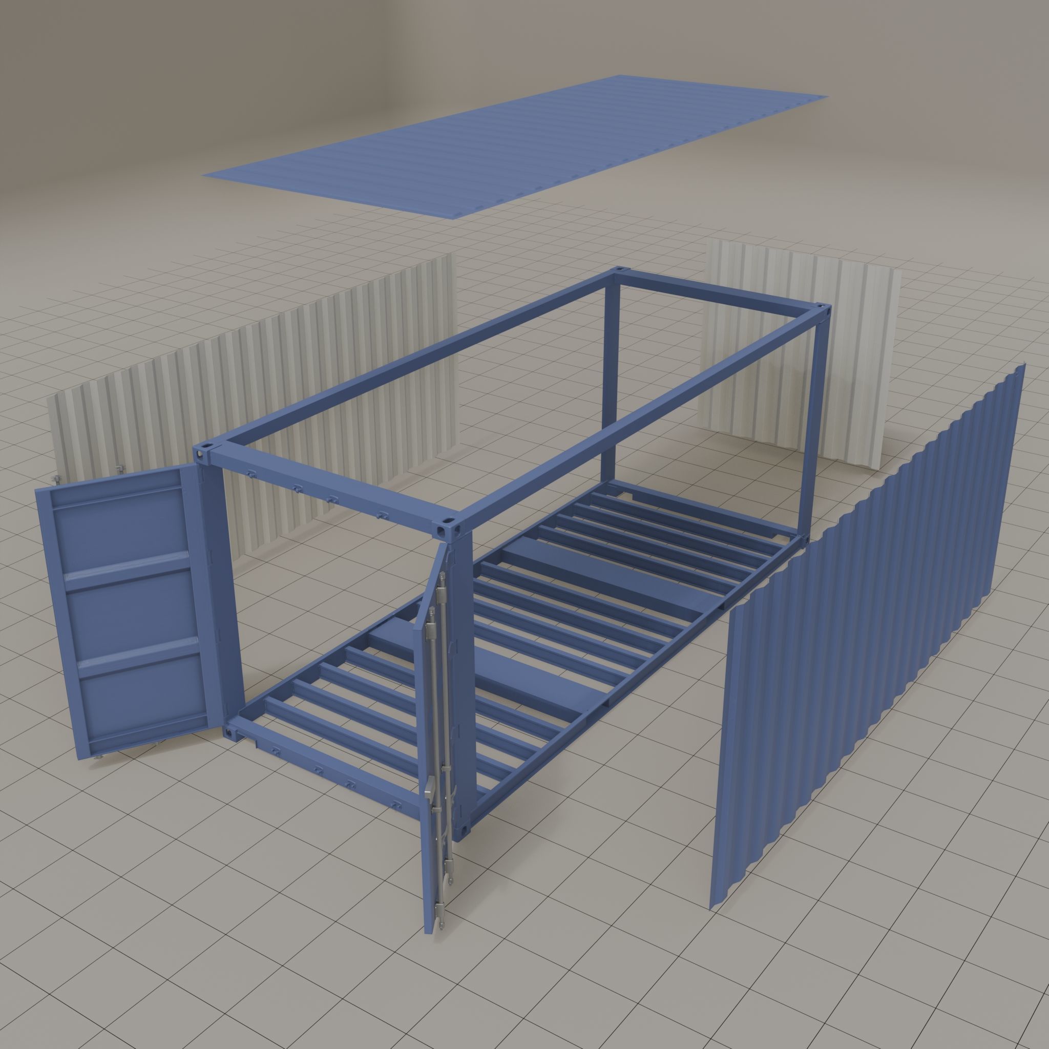 20ft Shipping Container clean dirty color variation Low-poly 3D model_4