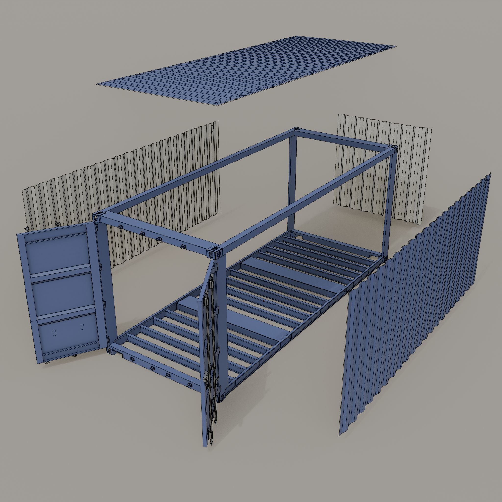 20ft Shipping Container clean dirty color variation Low-poly 3D model_13