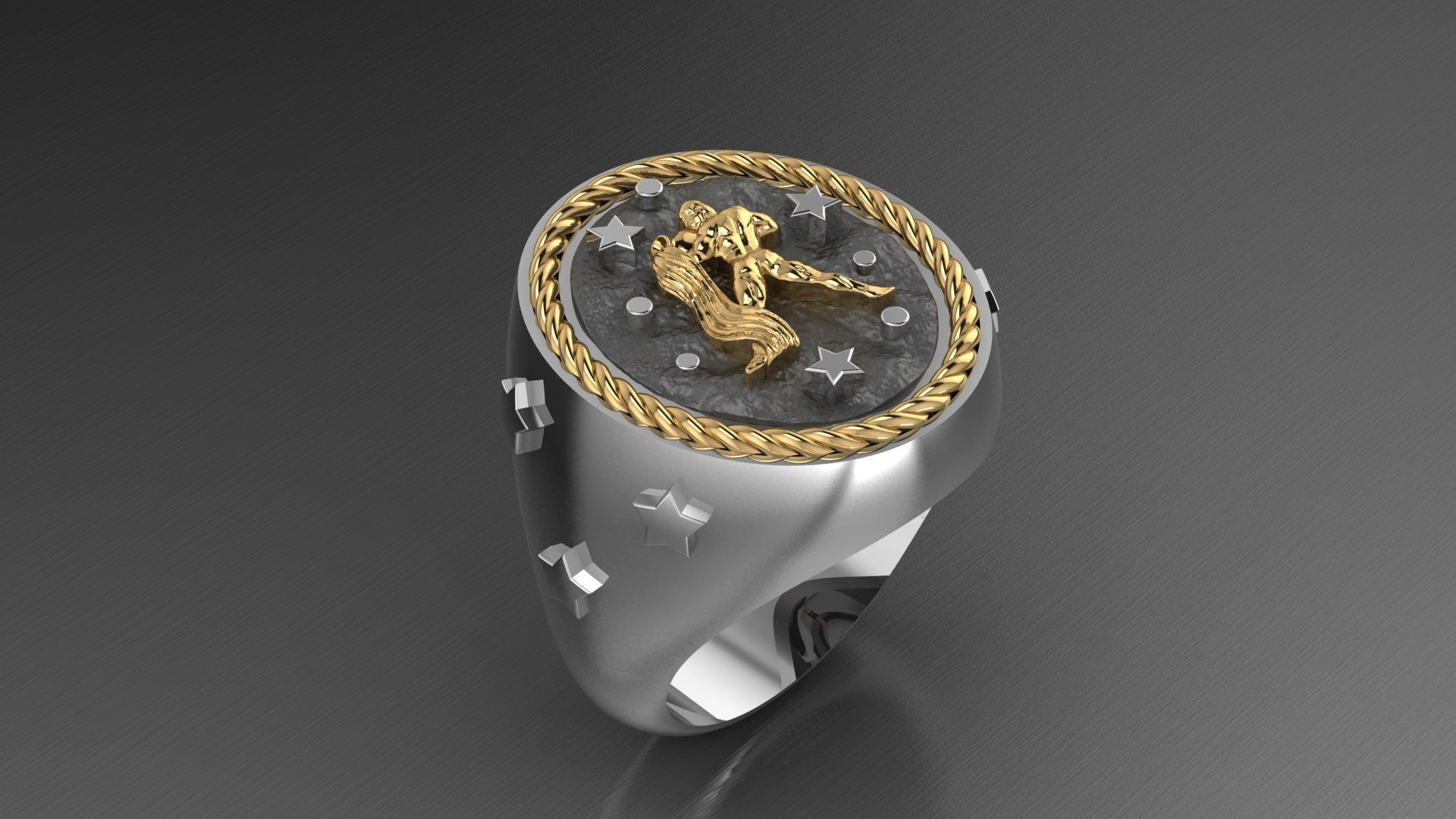 Zodiac Ring Aquarius 3D print model_2