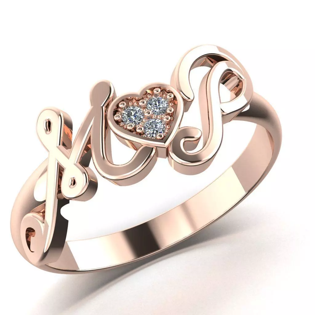 PRINTABLE WEDDING RING HEART M love P 3D print model