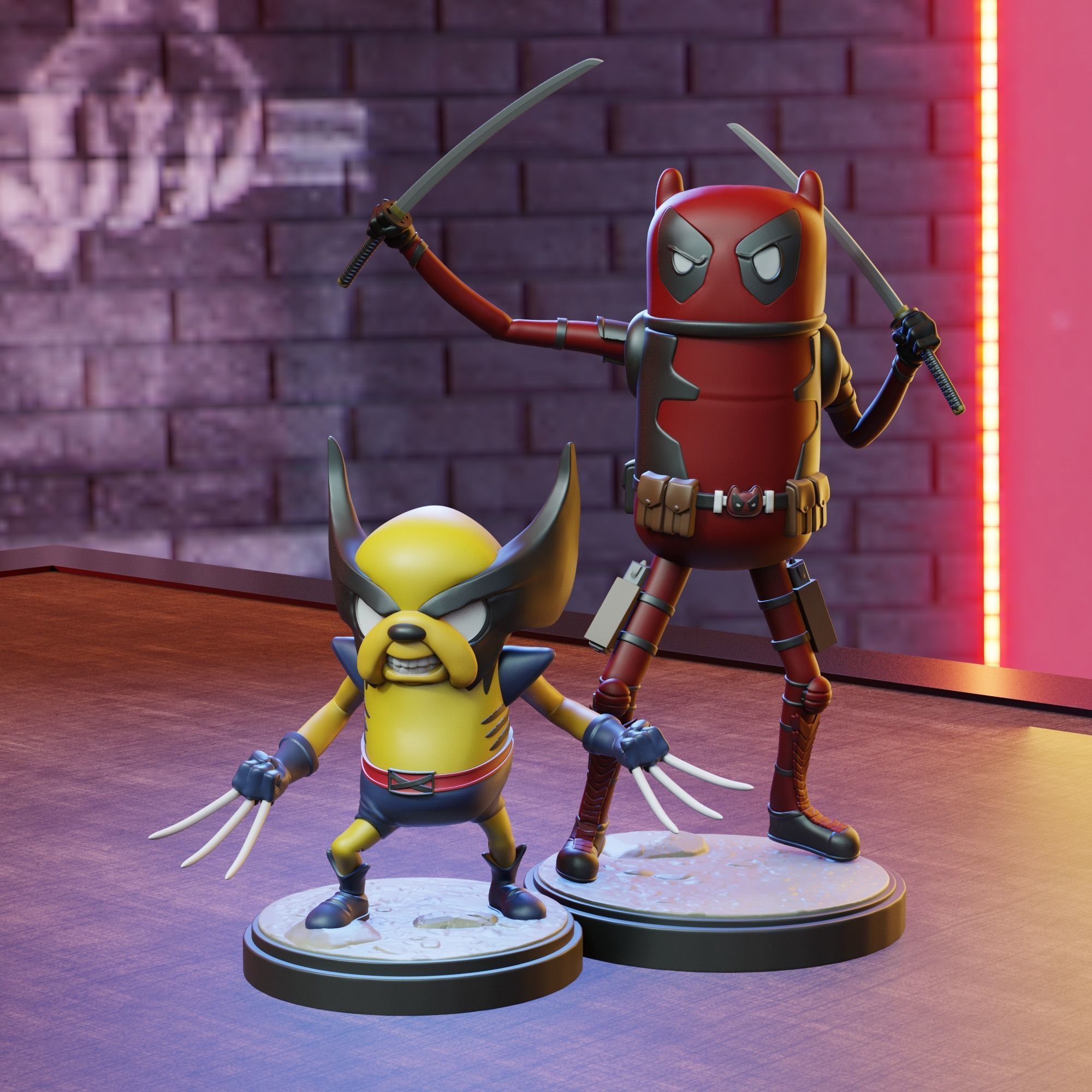 Deadpool and Wolverine Adventure time version fanart 3D print model_1