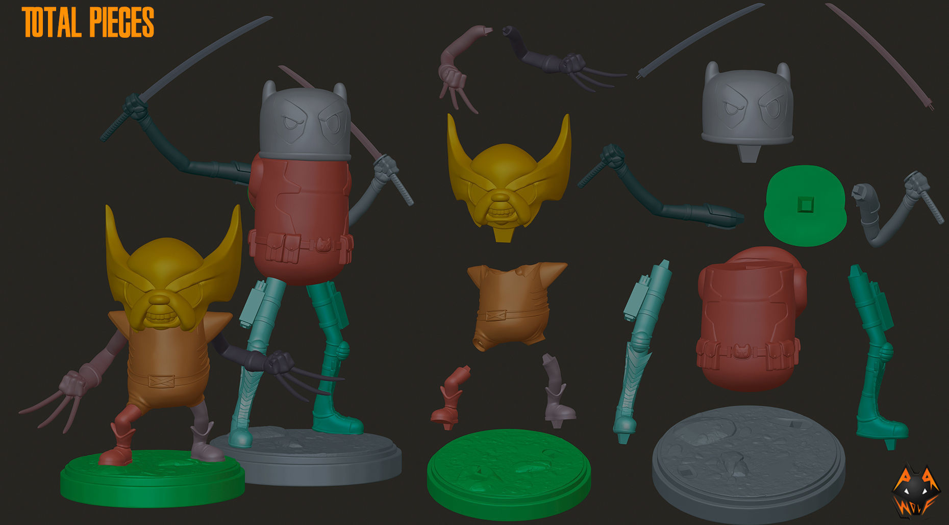 Deadpool and Wolverine Adventure time version fanart 3D print model_3