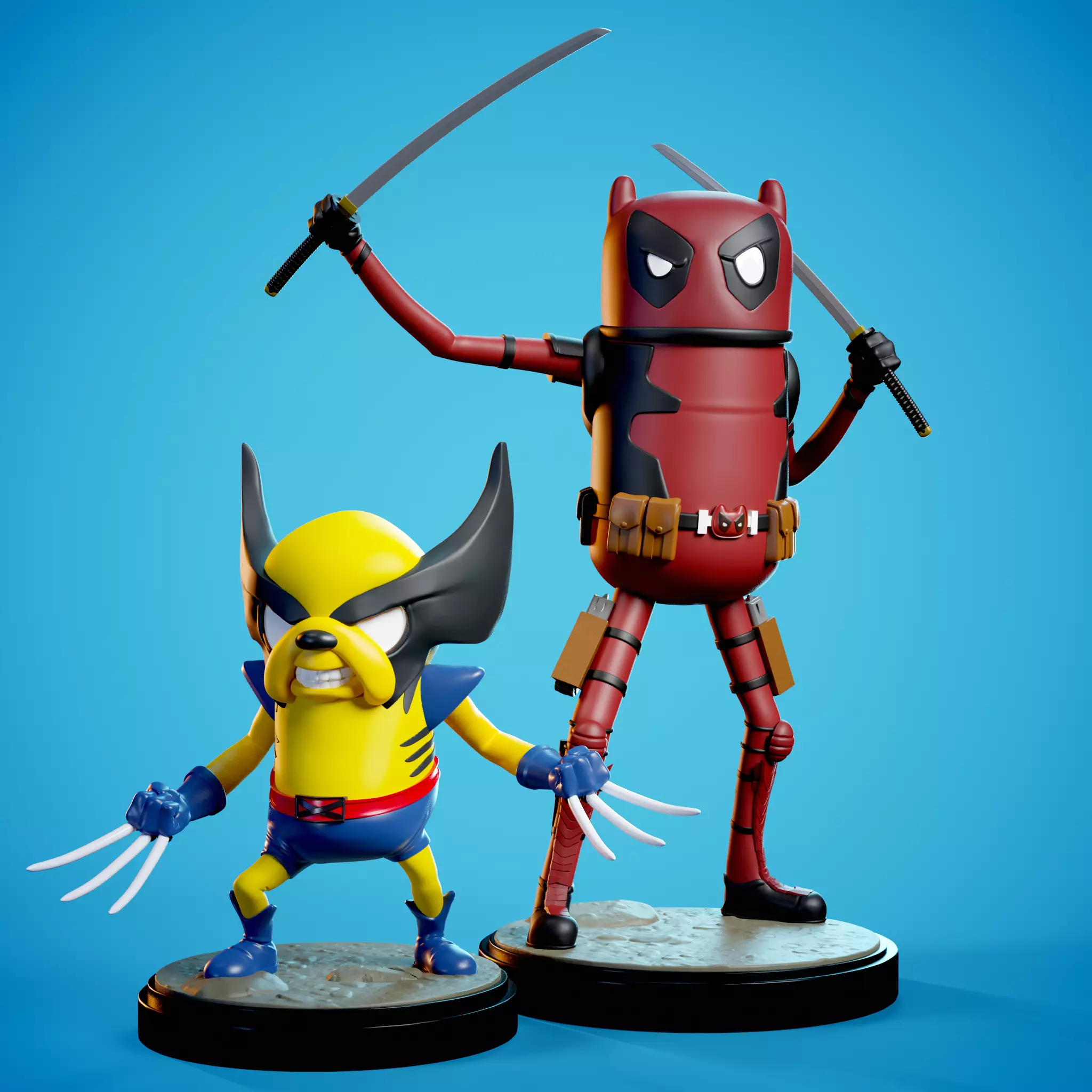 Deadpool and Wolverine Adventure time version fanart 3D print model_0