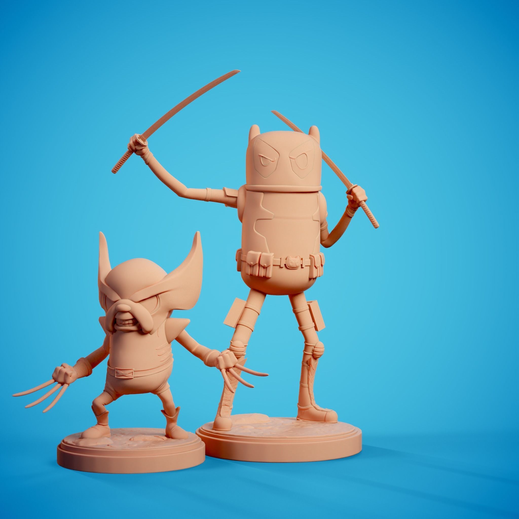 Deadpool and Wolverine Adventure time version fanart 3D print model_2