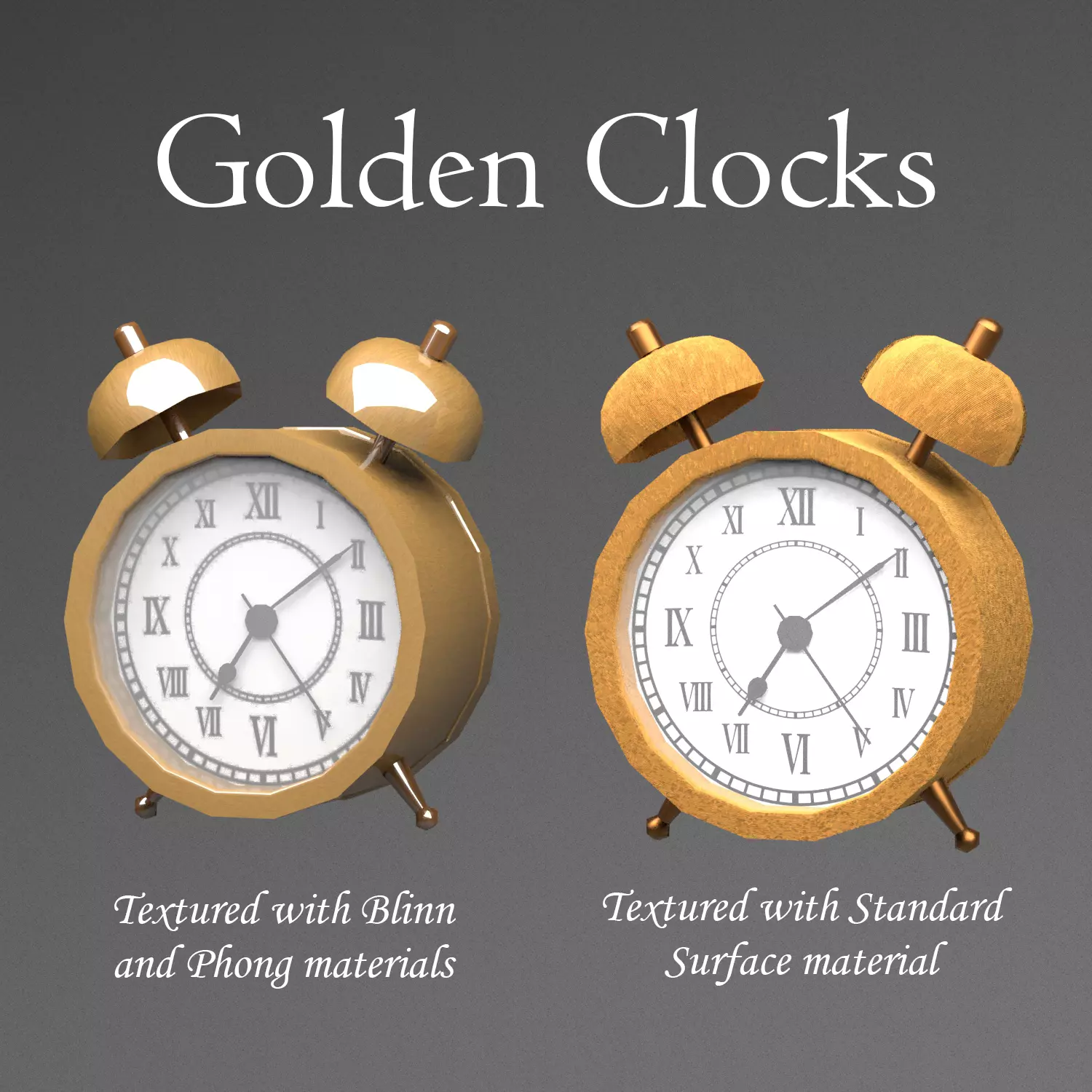 Golden Clocks Free low-poly 3D model_0