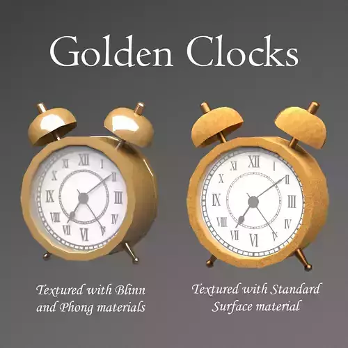 Golden Clocks Free low-poly 3D model