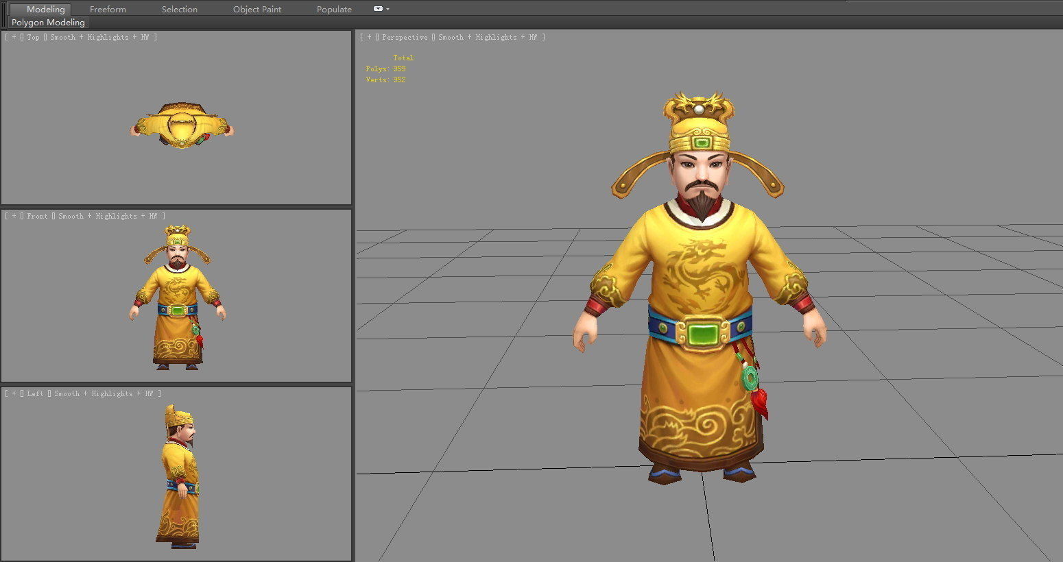Ancient Chinese Emperor - Cartoon King Low-poly 3D model_4