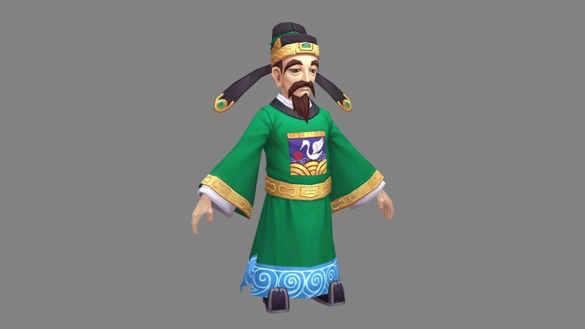 Ancient Chinese Minister - Cartoon Official Low-poly 3D model_1