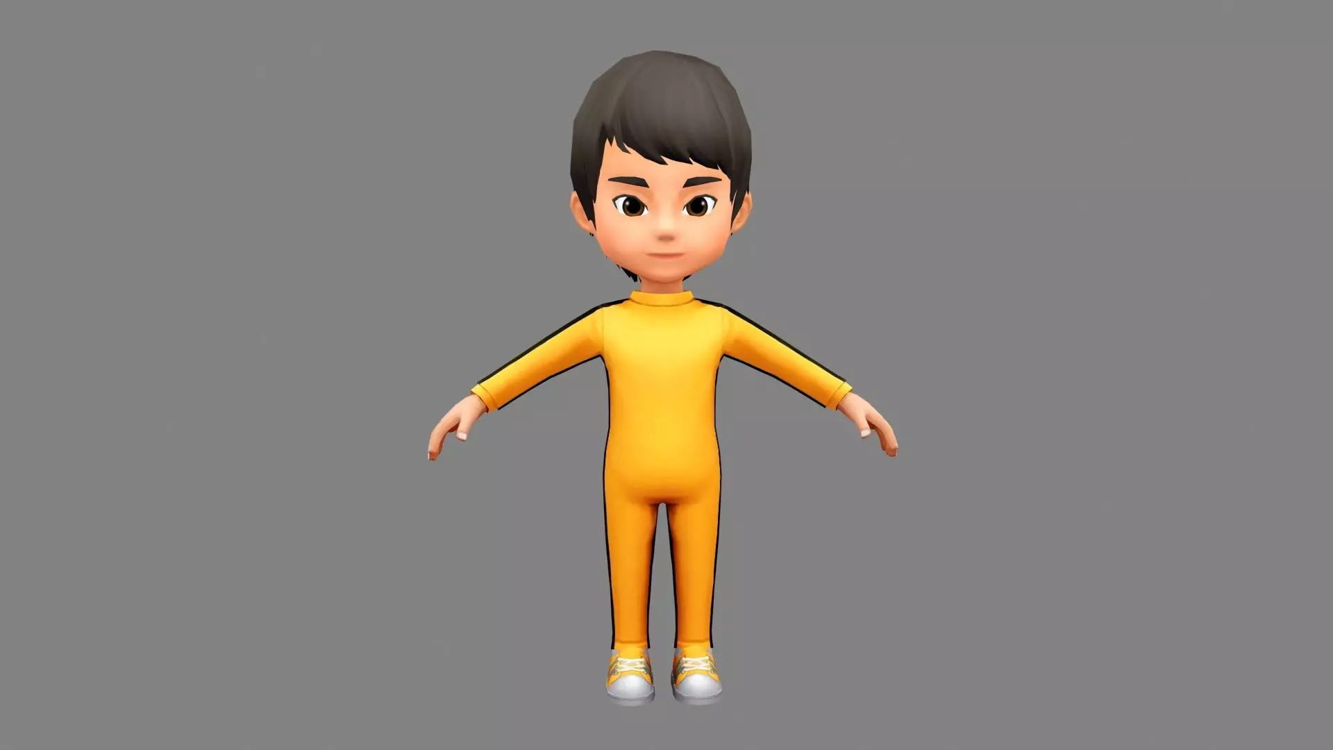 Cartoon boy in yellow tracksuit Low-poly 3D model_0
