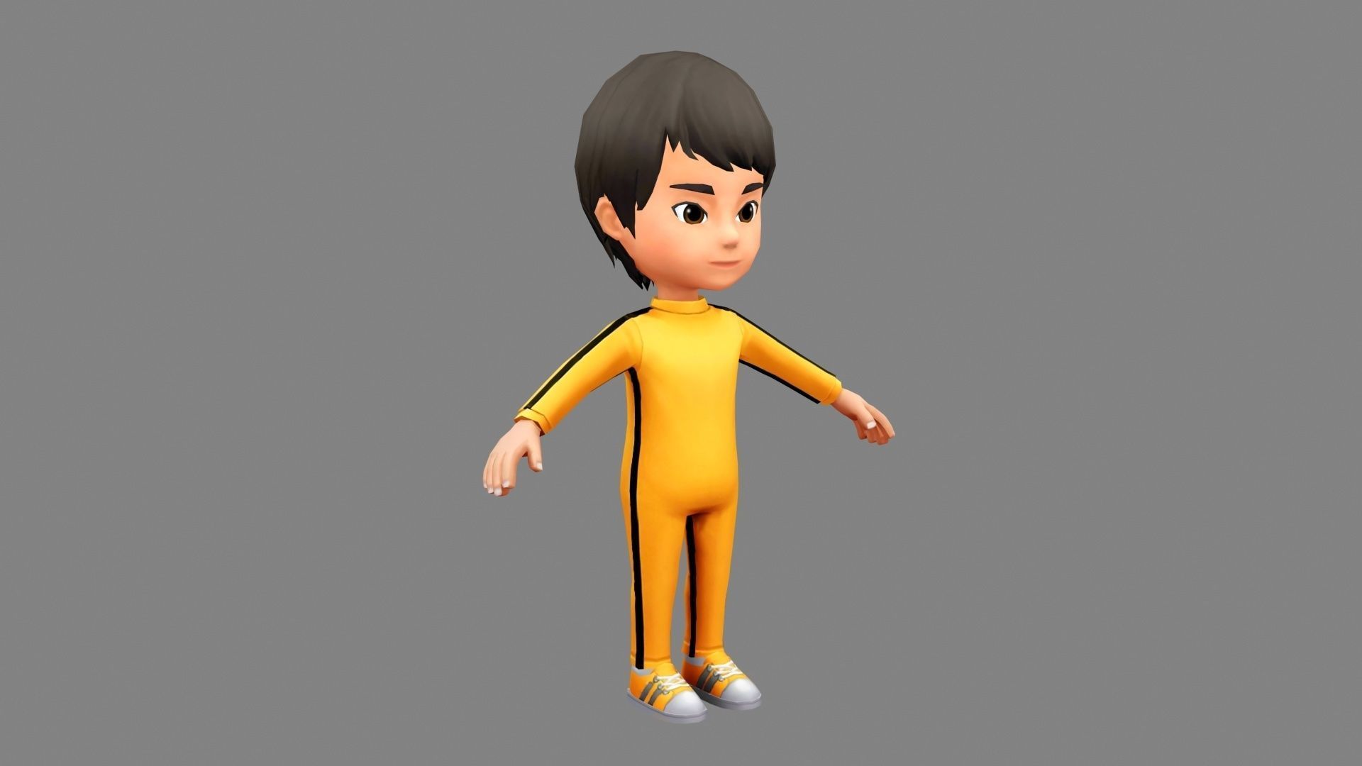 Cartoon boy in yellow tracksuit Low-poly 3D model_1