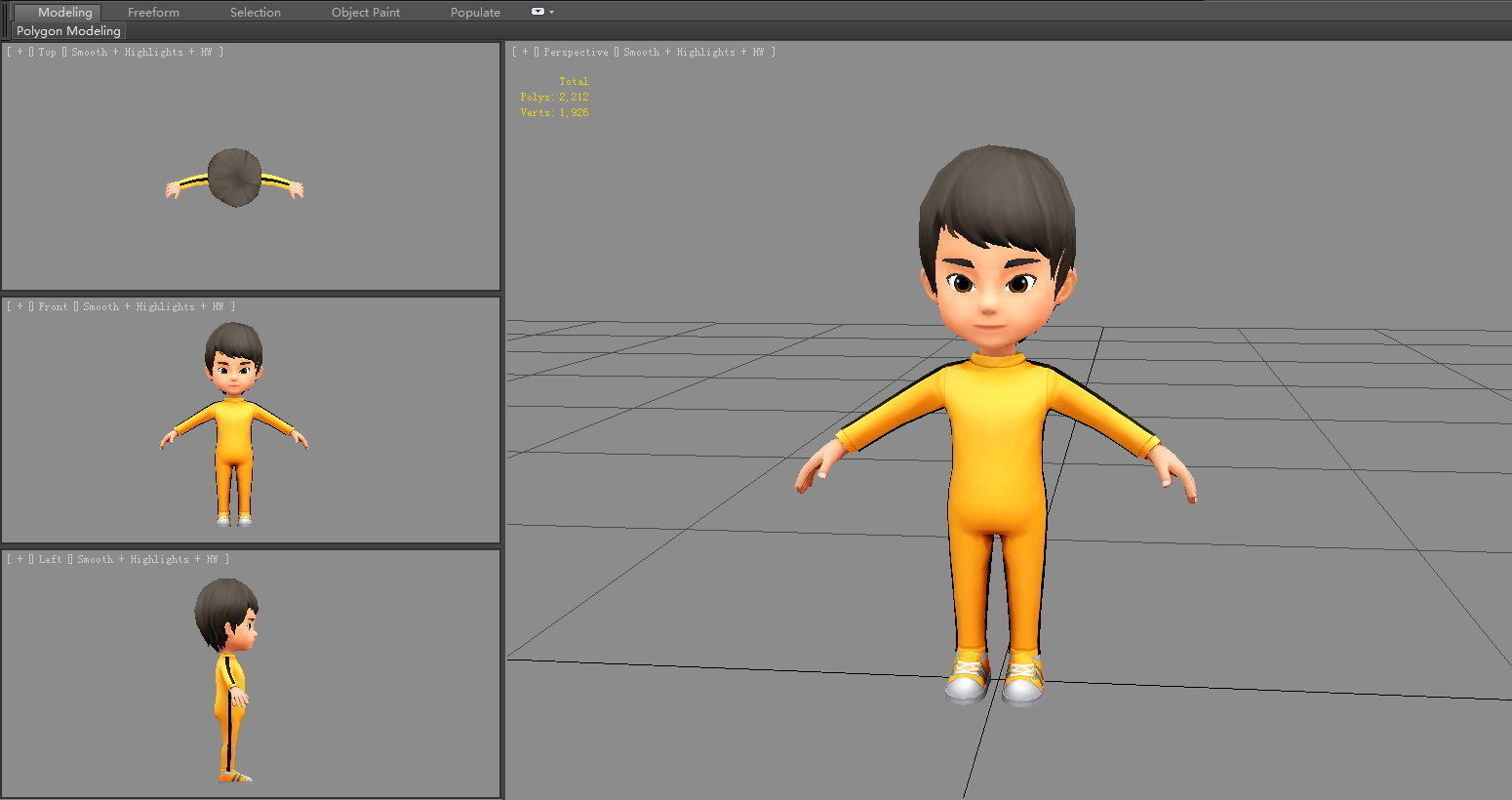 Cartoon boy in yellow tracksuit Low-poly 3D model_4