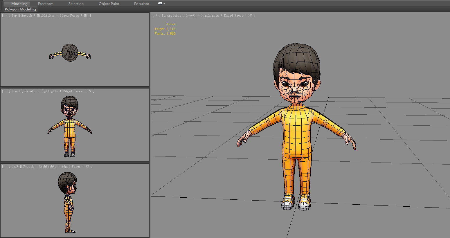 Cartoon boy in yellow tracksuit Low-poly 3D model_5