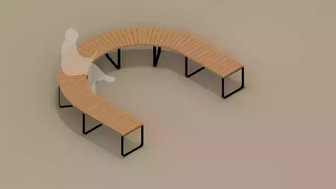 Low Poly Outdoor Curved Bench
