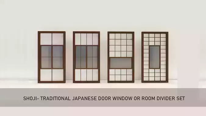 Shoji- Traditional Japanese door window with translucent paper 3D model Shoji- Traditional Japanese door window with translucent paper 3D model