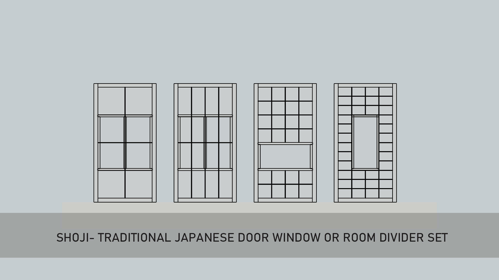 Shoji- Traditional Japanese door window with translucent paper 3D model_2