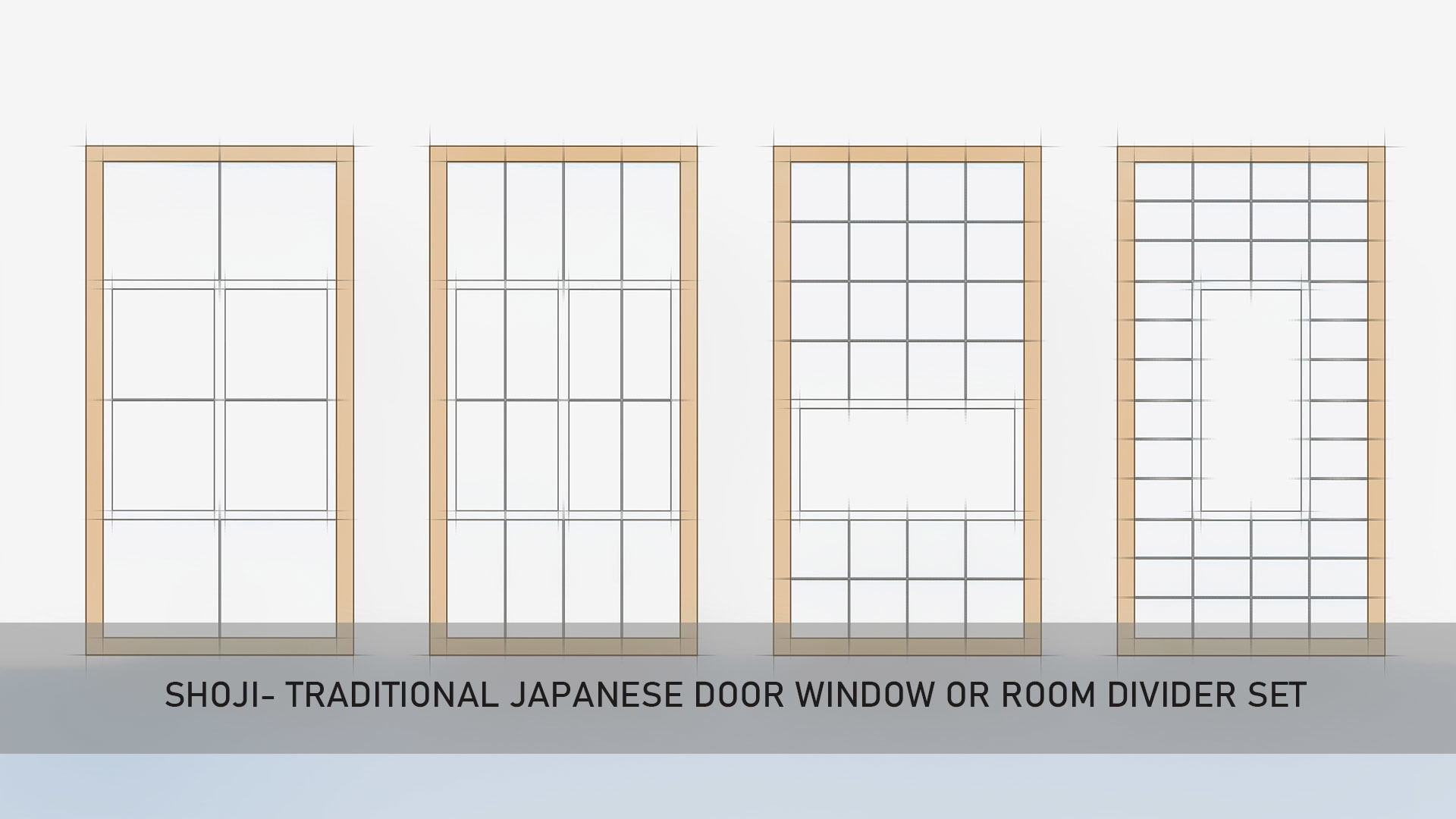 Shoji- Traditional Japanese door window with translucent paper 3D model_1