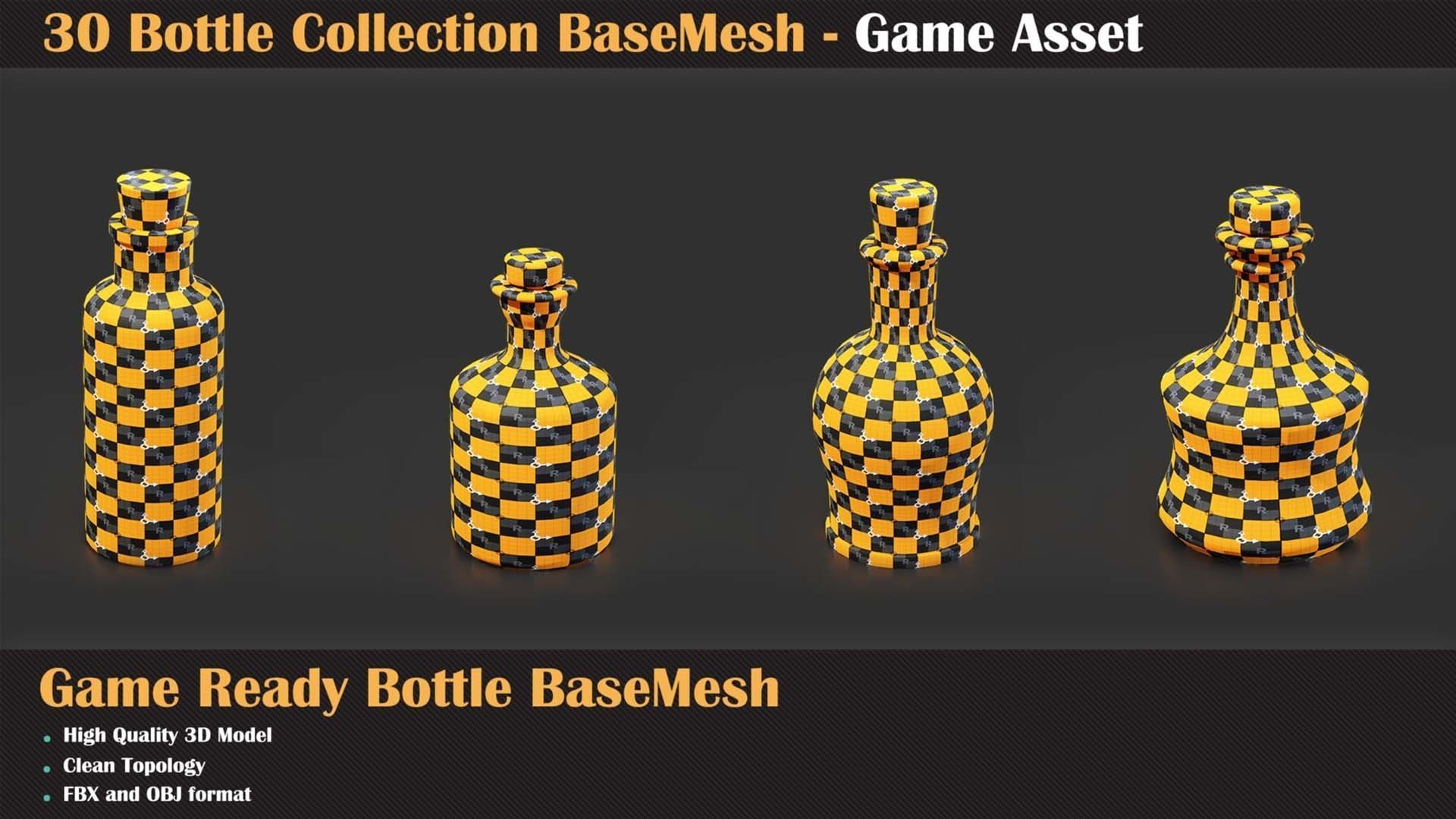 30 Bottle Collection BaseMesh - Game Asset 3D model_1