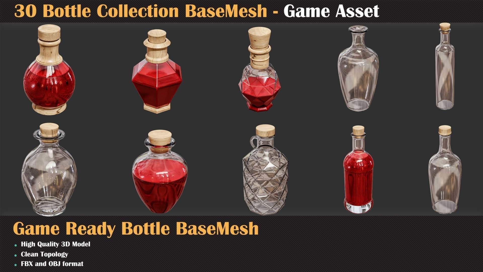 30 Bottle Collection BaseMesh - Game Asset 3D model_2