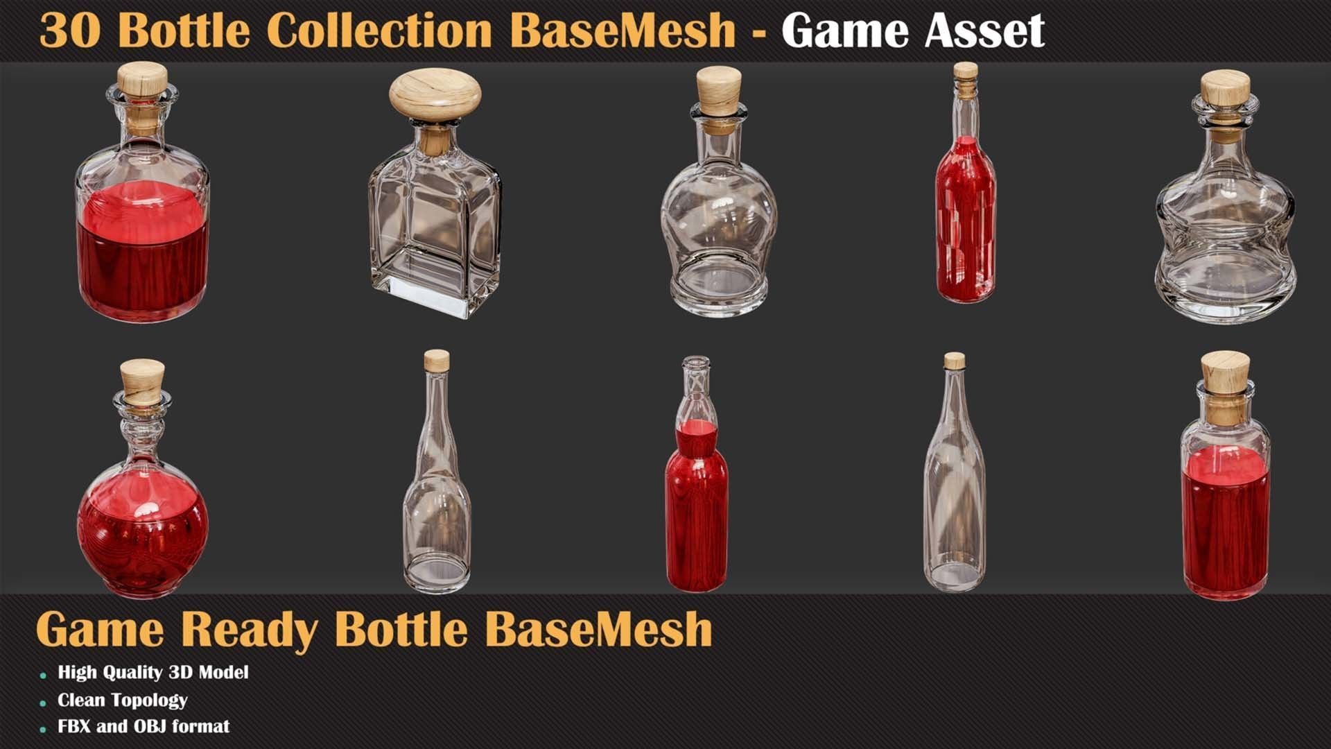 30 Bottle Collection BaseMesh - Game Asset 3D model_4