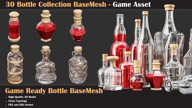 30 Bottle Collection BaseMesh - Game Asset   3D model