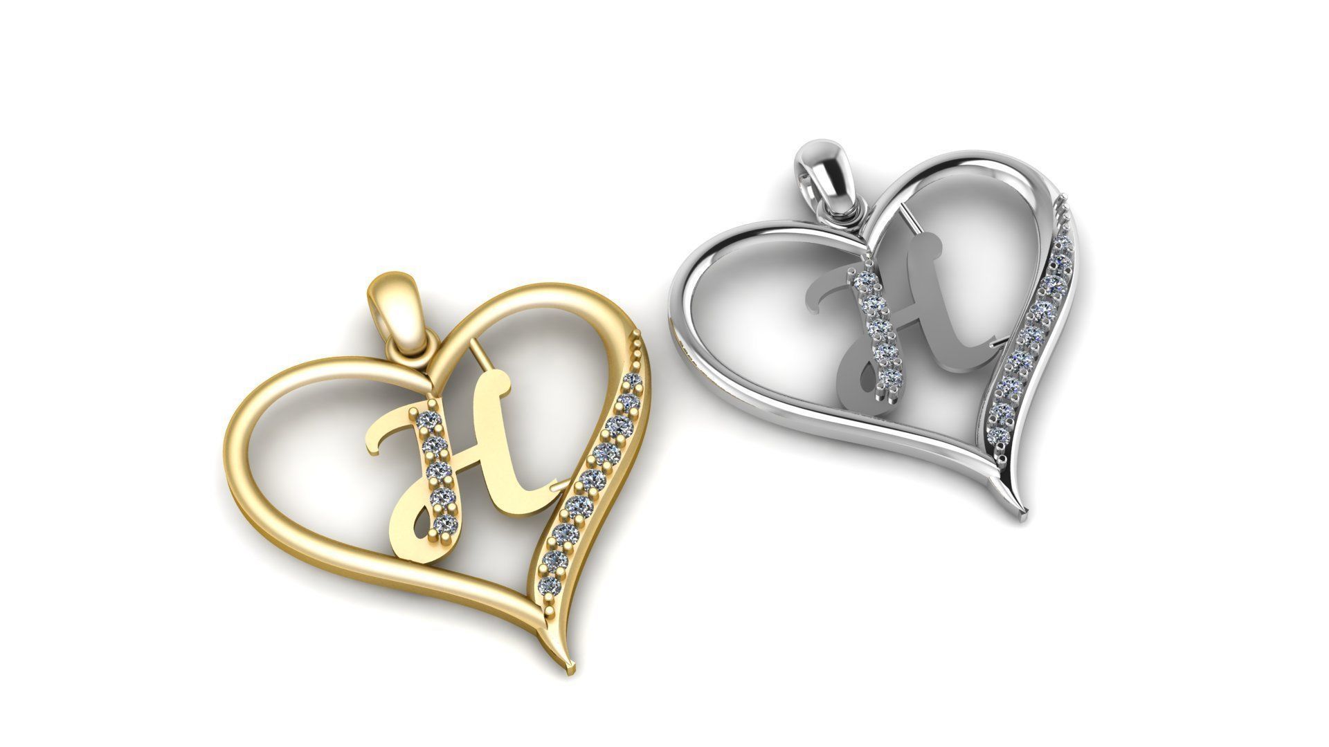 Alphabets Heart diamond Pendant 3d Printable Model 3D print model_2