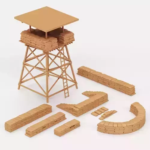 Sandbags and watchtower 3D print model