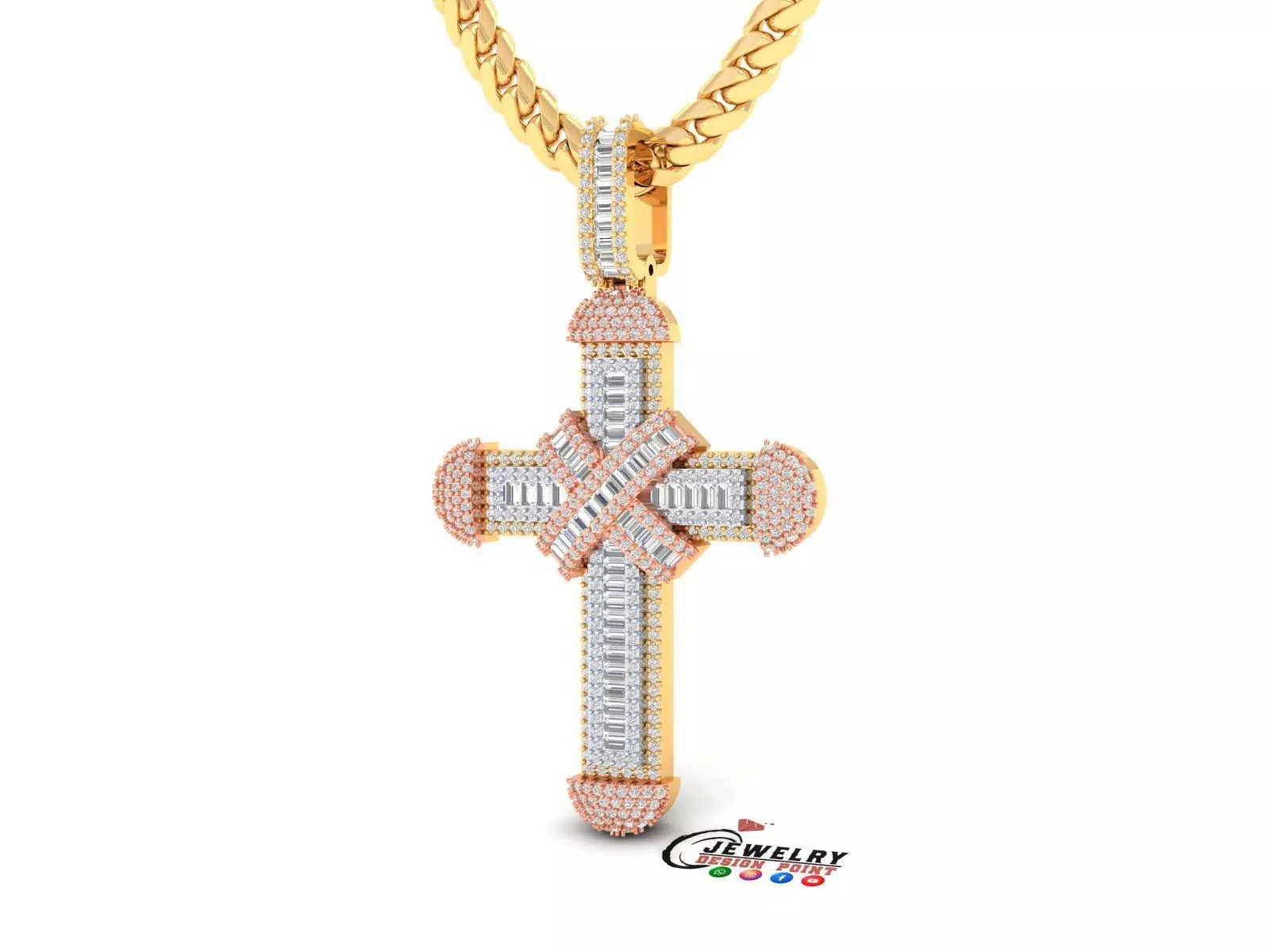 Custom Cross Diamond Pendant - Crucifixion Cross Necklace 3D print model_0