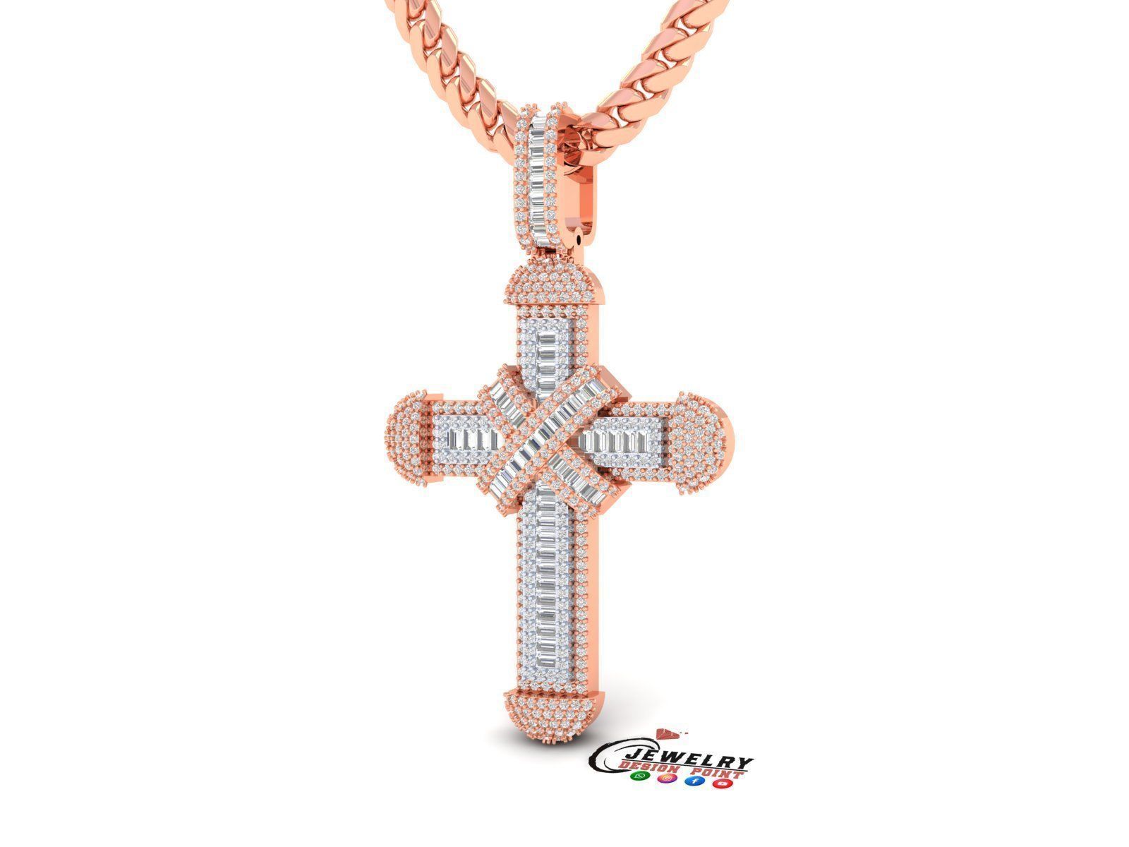 Custom Cross Diamond Pendant - Crucifixion Cross Necklace 3D print model_3