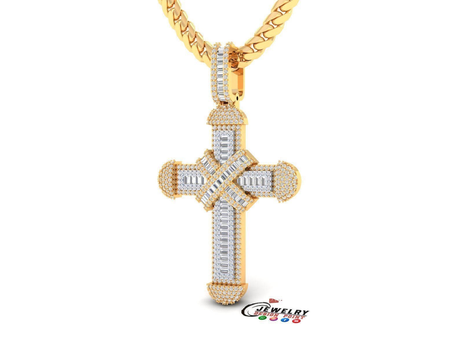 Custom Cross Diamond Pendant - Crucifixion Cross Necklace 3D print model_2