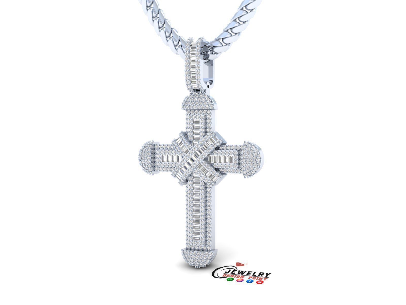 Custom Cross Diamond Pendant - Crucifixion Cross Necklace 3D print model_4