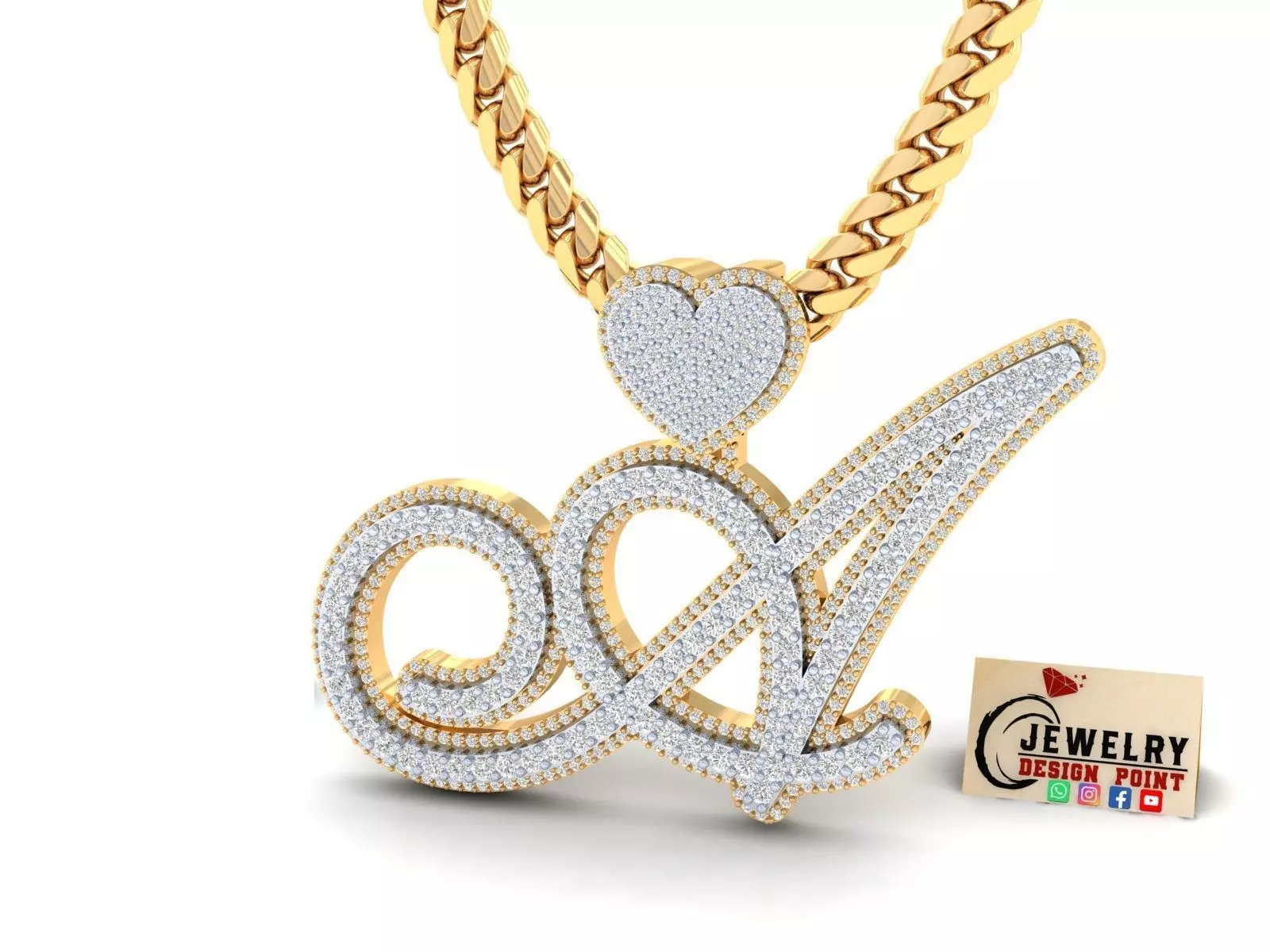 Custom Cursive Initial A Letter Diamond Pendant A to Z Alphabet 3D print model_0