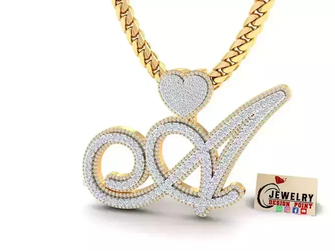 Custom Cursive Initial A Letter Diamond Pendant A to Z Alphabet 3D print model