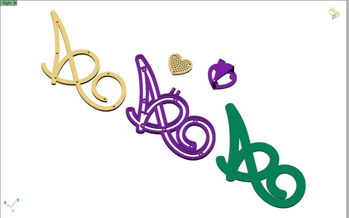 Custom Cursive Initial A Letter Diamond Pendant A to Z Alphabet 3D print model_14