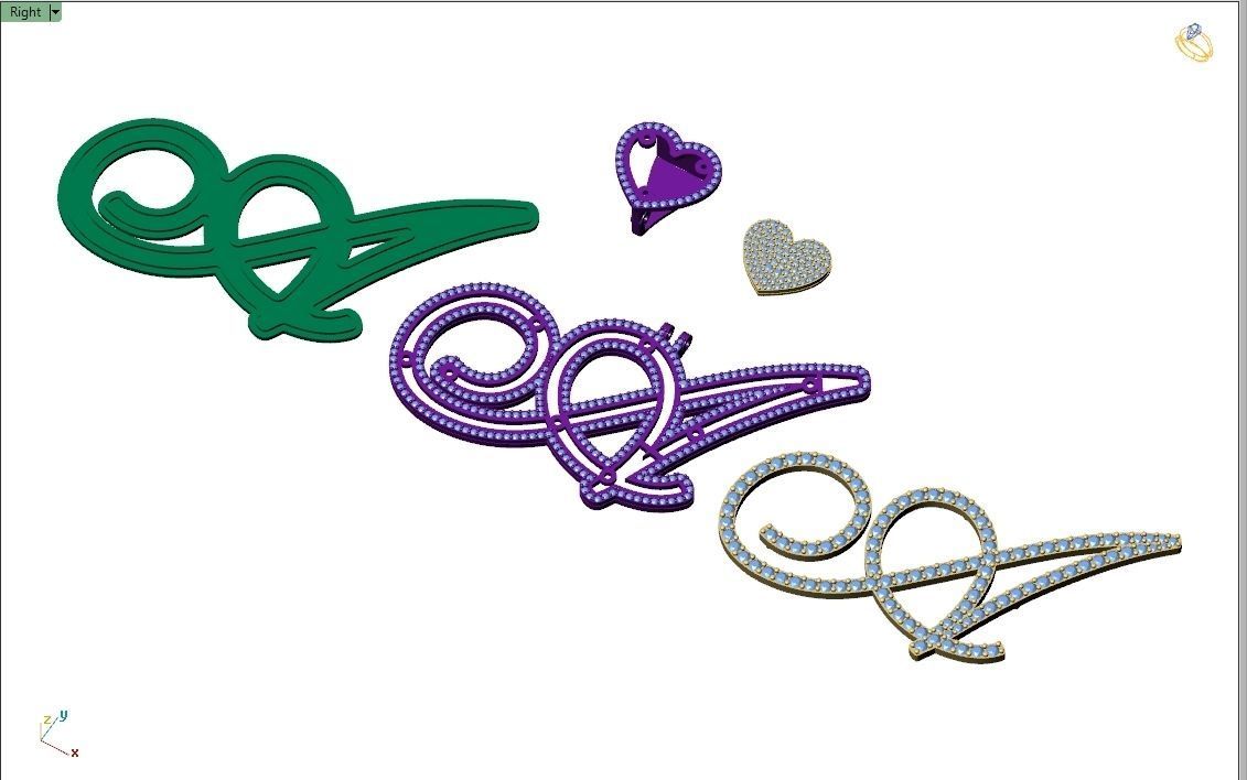 Custom Cursive Initial A Letter Diamond Pendant A to Z Alphabet 3D print model_12