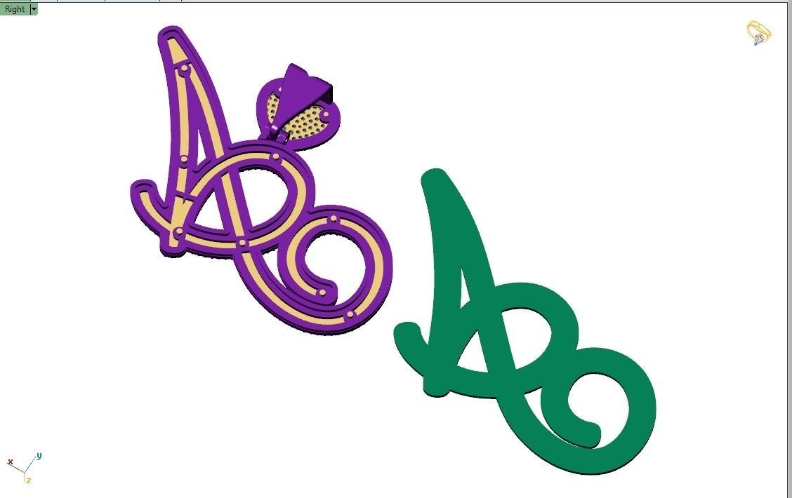 Custom Cursive Initial A Letter Diamond Pendant A to Z Alphabet 3D print model_11