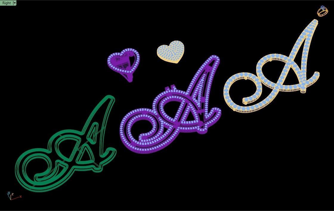 Custom Cursive Initial A Letter Diamond Pendant A to Z Alphabet 3D print model_16