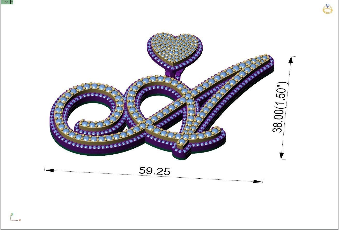 Custom Cursive Initial A Letter Diamond Pendant A to Z Alphabet 3D print model_4