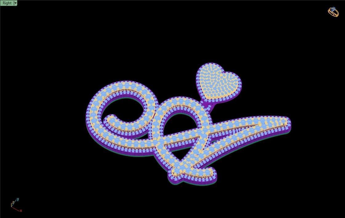 Custom Cursive Initial A Letter Diamond Pendant A to Z Alphabet 3D print model_15