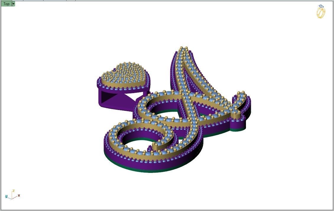 Custom Cursive Initial A Letter Diamond Pendant A to Z Alphabet 3D print model_9