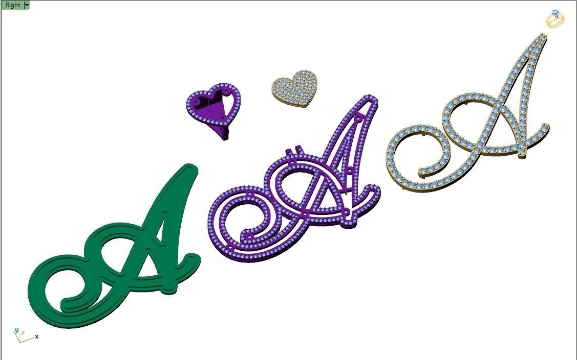 Custom Cursive Initial A Letter Diamond Pendant A to Z Alphabet 3D print model_13