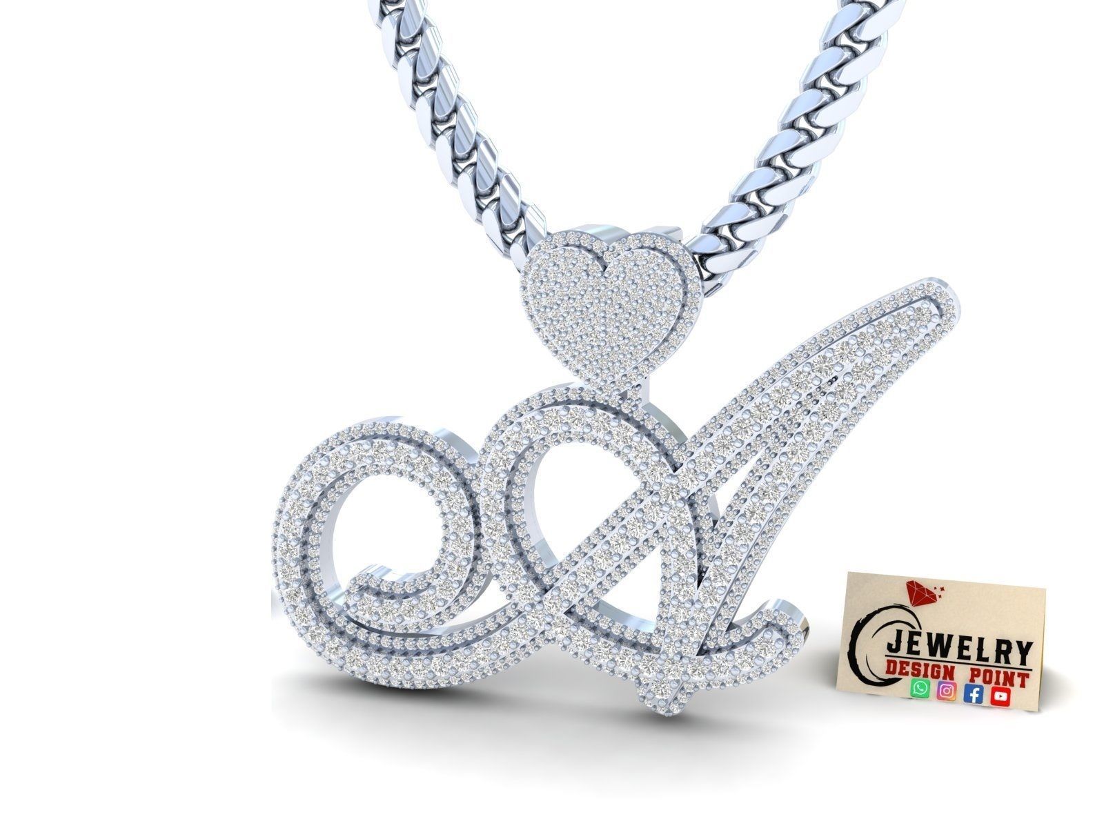 Custom Cursive Initial A Letter Diamond Pendant A to Z Alphabet 3D print model_3