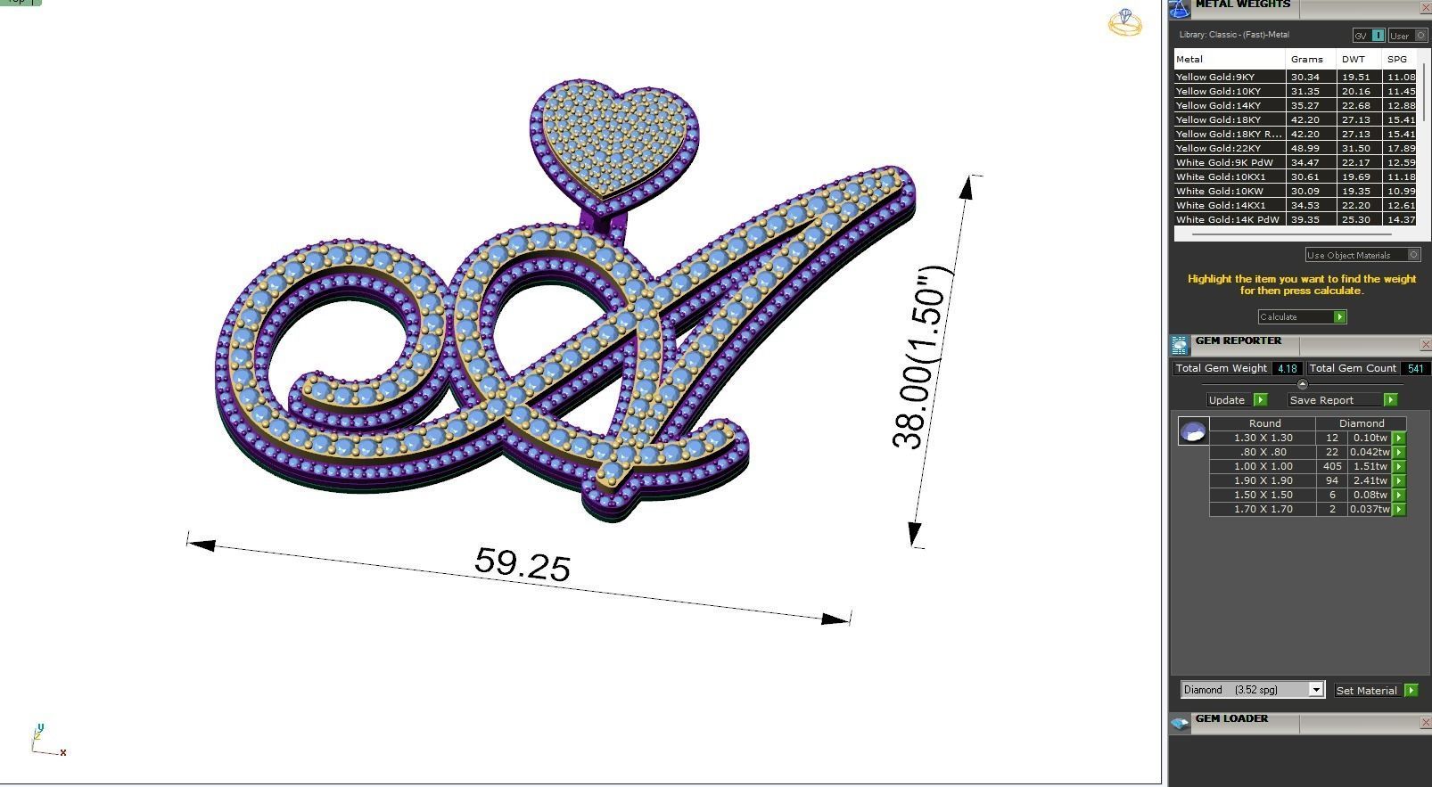 Custom Cursive Initial A Letter Diamond Pendant A to Z Alphabet 3D print model_6